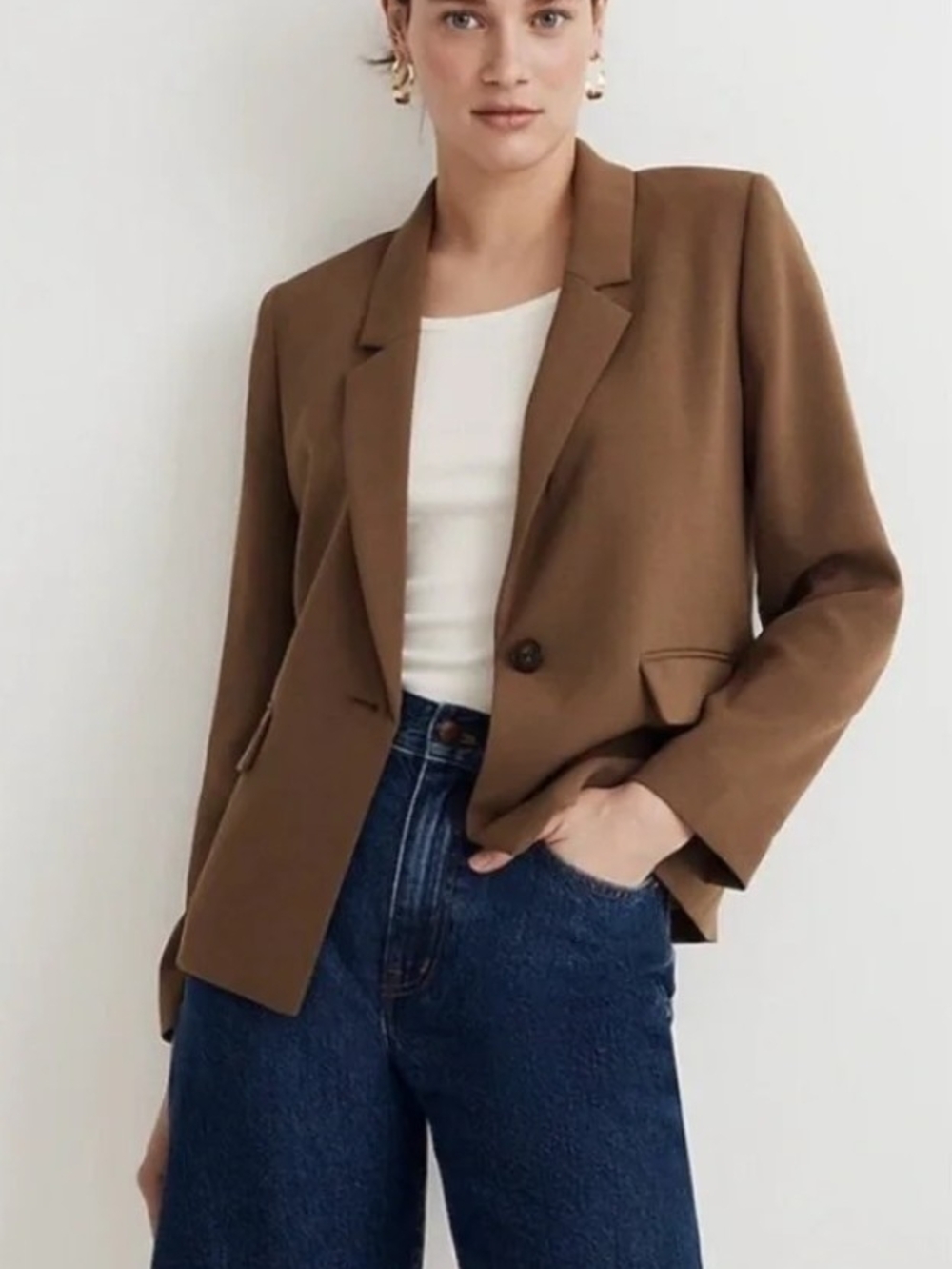 Women's Madewell Dorset Crop Blazer Easygoing Crepe Light Roast